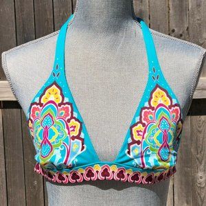VICTORIAS SECRET TRIANGLE BIKINI TOP TURQUOISE MULTI COLOR MANDALA~SMALL EUC